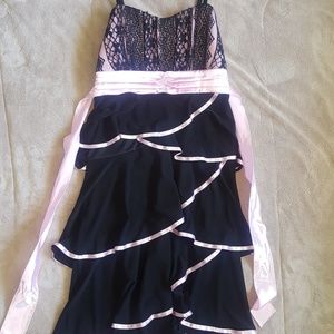 Black and pink top lace ruffle dress